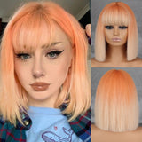 Yeknu Short Orange Straight Bob Wig Synthetic Wigs For Women With Bangs Daily Cosplay Hair Heat Resistant