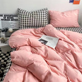 Yeknu Ins Wind Four-Piece Bed Set Product Washed Cotton Sheet And Quilt Set Three-Piece Quilt Cover Dormitory Bedding