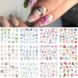 Yeknu 12 pattern/sheet Colorful French Nail Stickers Manicure Rainbow Wave Summer Neon Geometric Lines Water Nail Decals Set