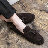 Yeknu Fashion Loafers Men Shoes Tassels Wedding Party Daily Retro Round Toe Tassel Faux Suede Solid Color Dress Shoes Size 38-48