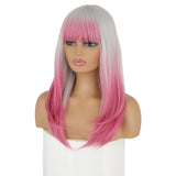 Yeknu Pink Gray With Bangs Long High Temperature Resistant Chemical Fiber Wig Lolita Fashion Party Wig