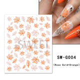 Yeknu Autumn Maple Leaf For Nail Sticker 3D Gold Yellow Fall Hollow Leaf Foil Design Adhesive Decal Slider Nail Decoration BESW-CS034