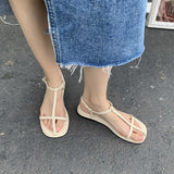 Yeknu New Brand Women Sandal Fashion Narrow Band Flat Heel Ladies Gladiator Shoes Pointed Toe Ankle Buckle Zapatos Muje
