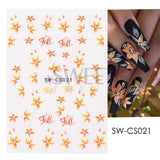 Yeknu Autumn Maple Leaf For Nail Sticker 3D Gold Yellow Fall Hollow Leaf Foil Design Adhesive Decal Slider Nail Decoration BESW-CS034