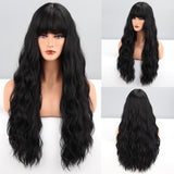 Yeknu Long Brown Ombre Synthetic Wigs With Bangs For Women Natural Hair Wavy Wigs Cosplay Heat Resistant Wig