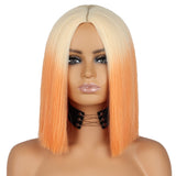 Yeknu Short Bobo Wig Synthetic Wigs For Women Golden Orange Straight Ombre Heat Resistant Lolita Cosplay Party Hair