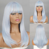 Yeknu Pink Gray With Bangs Long High Temperature Resistant Chemical Fiber Wig Lolita Fashion Party Wig
