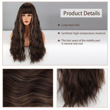 Yeknu Long Brown Ombre Synthetic Wigs With Bangs For Women Natural Hair Wavy Wigs Cosplay Heat Resistant Wig