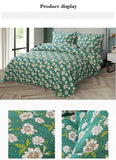 Yeknu Double Bed Cotton Green White Flowers 3pcs Printed Quilted Quilt Pillowcase Free Shipping