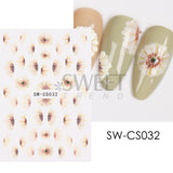 Yeknu Autumn Maple Leaf For Nail Sticker 3D Gold Yellow Fall Hollow Leaf Foil Design Adhesive Decal Slider Nail Decoration BESW-CS034