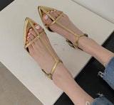 Yeknu New Brand Women Sandal Fashion Narrow Band Flat Heel Ladies Gladiator Shoes Pointed Toe Ankle Buckle Zapatos Muje