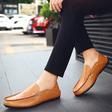 Yeknu New Soft Leather Shoes Fashion Men Casual Leather Shoes Slip On Men Loafers