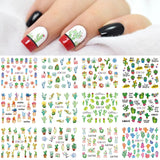 Yeknu 12 pattern/sheet Colorful French Nail Stickers Manicure Rainbow Wave Summer Neon Geometric Lines Water Nail Decals Set