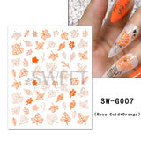 Yeknu Autumn Maple Leaf For Nail Sticker 3D Gold Yellow Fall Hollow Leaf Foil Design Adhesive Decal Slider Nail Decoration BESW-CS034