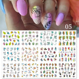 Yeknu 12 pattern/sheet Colorful French Nail Stickers Manicure Rainbow Wave Summer Neon Geometric Lines Water Nail Decals Set