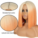 Yeknu Short Bobo Wig Synthetic Wigs For Women Golden Orange Straight Ombre Heat Resistant Lolita Cosplay Party Hair