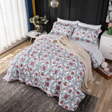 Yeknu 100% Cotton Double Bed Floral Red Flower 3pcs Printed Quilted Quilt Pillowcase Free Shipping de cama casal