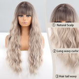 Yeknu Ombre Brown Light Blonde Platinum Long Wavy for Women Middle Part Hair Wig Cosplay Natural Heat Resistant Synthetic Wig