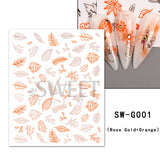 Yeknu Autumn Maple Leaf For Nail Sticker 3D Gold Yellow Fall Hollow Leaf Foil Design Adhesive Decal Slider Nail Decoration BESW-CS034