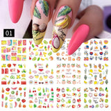 Yeknu 12 pattern/sheet Colorful French Nail Stickers Manicure Rainbow Wave Summer Neon Geometric Lines Water Nail Decals Set