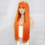 Yeknu Orange Synthetic Wigs Long Straight Wigs With Bangs For Women  Pink Red Cosplay Party Daily Use Natural Hair