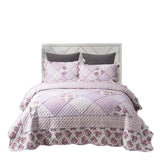 Yeknu Single Double Bed 100%Cotton Purple 3pcs Printed Quilted Quilt Pillowcase Free Shipping len?ol de cama casal ?????