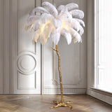 Yeknu Nordic Luxury Ostrich Feather LED Floor Lamps Modern Gold Resin Living Room Home Decor Lampara De Pie Salon Chevet Indoor Lights