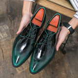 Yeknu Men Mirror Face Oxfords Shoes Luxury Designer Formal Shoes Patent leather Pointed Shoes Lace-Up Business Dress Green Mocasines