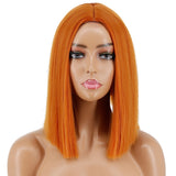 Yeknu Short Bobo Wig Synthetic Wigs For Women Golden Orange Straight Ombre Heat Resistant Lolita Cosplay Party Hair