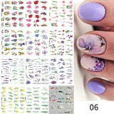 Yeknu 12 pattern/sheet Colorful French Nail Stickers Manicure Rainbow Wave Summer Neon Geometric Lines Water Nail Decals Set