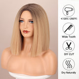 Yeknu Short Straight Bob Wigs Golden Brown Natural Synthetic Hair For Women Daily Cosplay Heat Resistant Fiber Wigs