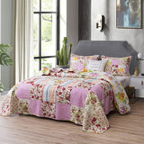 Yeknu Double Bed Cotton Printed Floral Rose 3 Piece Quilted Quilt Pillowcase Free Shipping