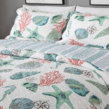 Yeknu Double Bed Cotton Print Sea Life 3 Piece Quilted Quilt Pillowcase Free Shipping