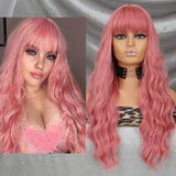 Yeknu Long Wavy Wine Red Synthetic Wig Women's Heat-Resistant Natural Half Part Cosplay Party Lolita Wig