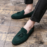 Yeknu Fashion Loafers Men Shoes Tassels Wedding Party Daily Retro Round Toe Tassel Faux Suede Solid Color Dress Shoes Size 38-48