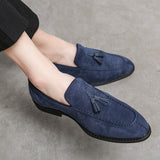 Yeknu Men's Loafers Brand Suede Leather Shoes Vintage Slip-on Classic Casual Men Driving Shoes Wedding Male Dress Shoes Tassel pointed