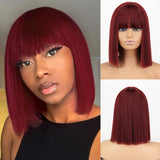 Yeknu Short Orange Straight Bob Wig Synthetic Wigs For Women With Bangs Daily Cosplay Hair Heat Resistant