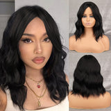 Yeknu Long Wavy Wine Red Synthetic Wig Women's Heat-Resistant Natural Half Part Cosplay Party Lolita Wig