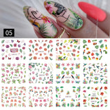 Yeknu 12 pattern/sheet Colorful French Nail Stickers Manicure Rainbow Wave Summer Neon Geometric Lines Water Nail Decals Set