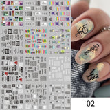 Yeknu 12 pattern/sheet Colorful French Nail Stickers Manicure Rainbow Wave Summer Neon Geometric Lines Water Nail Decals Set