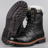 Yeknu Natural Wool Winter Boots Warmest Handmade Men Winter Shoes Genuine Leather Snow Boots