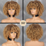 Yeknu Curly Afro Blonde Wig With Bangs Shoulder Length Wigs Afro Kinkys Wigs Synthetic  Curly Full Wig for Black Women