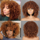Yeknu Curly Afro Blonde Wig With Bangs Shoulder Length Wigs Afro Kinkys Wigs Synthetic  Curly Full Wig for Black Women