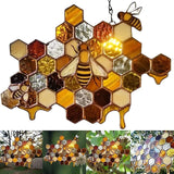 Yeknu Bee Honeycomb Stained Honeybee Window Hangings Ornament Suncatcher, Beehive Stained Panel Handcrafted Modern Sunflower Stained Window Hangings Colorful Bee Pendant Art Ornaments