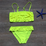 Yeknu 7-16years Children Swimwear Falbala Girls Swimwear Baby Kids Biquini Infantil Swimsuit Bikini Girl New Summer Bathing Suit