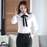 Yeknu New Autumn White Shirt Women Blouse Long Sleeve Slim Work Blouse Plus Size Shirts Women's Office Casual Blouses Fashion Bow Tops