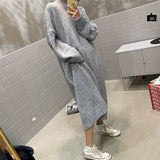 Yeknu Casual Loose Sweater Dress Winter Women Fashion Knitting Dresses Long Pullovers Korean Style Lady Warm Long Dress Oversize