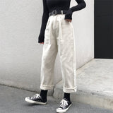 Yeknu Alien Kitty Loose High Waist Thin Women Pants Spring Autumn Femme Fashion Simple Casual Solid Pant Girls  All-Match Fresh