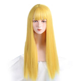 Yeknu Cosplay Wig With Bangs Synthetic Straight Hair 24 Inch Long Heat-Resistant Pink Wig For Women