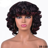 Yeknu Short Hair Afro Curly Wig With Bangs Loose Synthetic Cosplay Fluffy Shoulder Length Natural Wigs For Black Women Dark Brown 14"